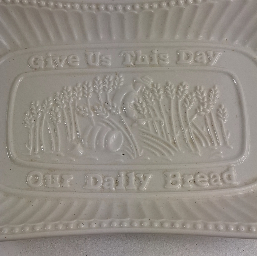 Cream Porcelain Serving Dish Give Us This Day Our Daily Bread - Picture 2 of 6